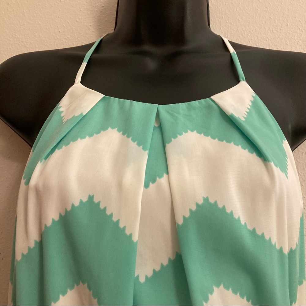 Hello Miss Teal White Chevron Summer Resortwear Coastal Nautical Y2K Beach Dress - Picture 8 of 12